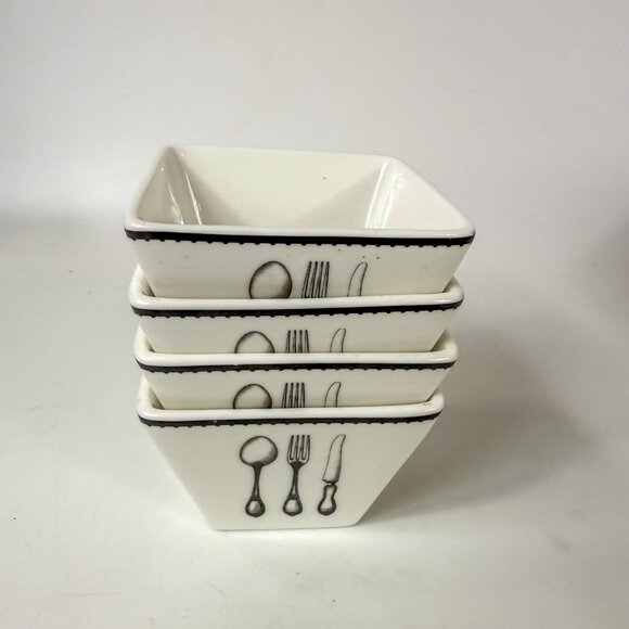 Ciroa Simple Serve Flatware Square White Black Ceramic Bowls Set Of 4 - Picture 4 of 7